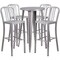 Merrick Lane Evelyne Outdoor Dining Set with 24" Round Table and Slatted Back Bar Stools with Footrests
